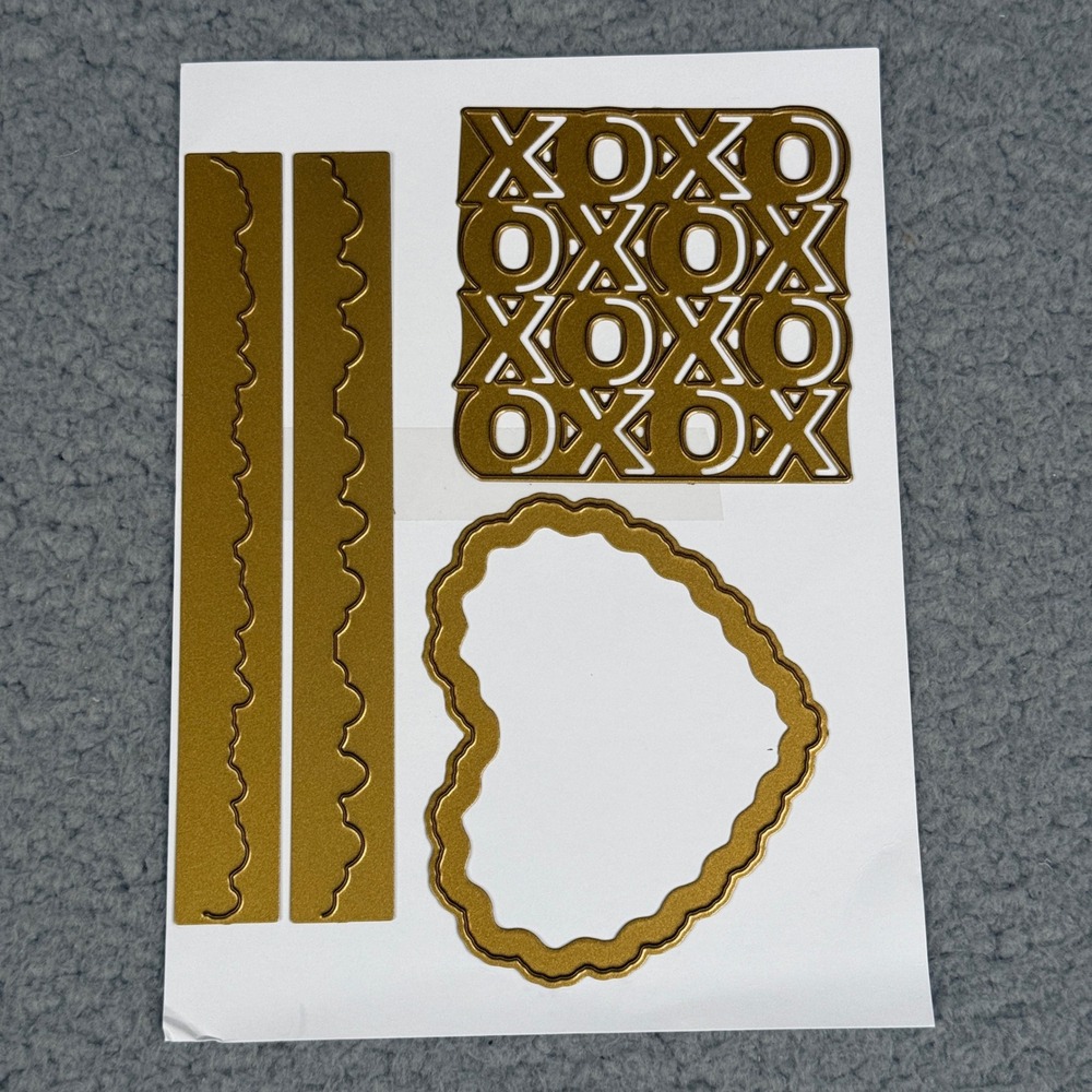Anna Griffin Lovely Impressions Die Set Gold Heart XOXO Scallop Border 4pc